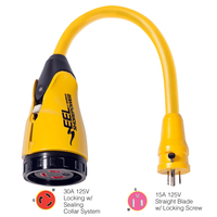 P15-30     Marinco P15-30 EEL 30A-125V Female to 15A-125V Male Pigtail Adapter - Yellow     49358