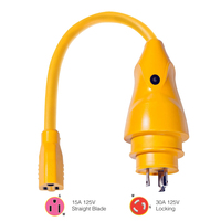 P30-15     Marinco P30-15 EEL 15A-125V Female to 30A-125V Male Pigtail Adapter - Yellow     49359