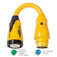 P504-503     Marinco P504-503 EEL 50A-125V Female to 50A-125/250V Male Pigtail Adapter - Yellow     49364