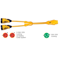 Y503-2-30     Marinco Y503-2-30 EEL (2)-30A-125V Female to (1)50A-125V Male - "Y" Adapter - Yellow     49365