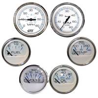 KTF063     Faria Chesapeake White w/Stainless Steel Bezel Boxed Set of 6 - Speed, Tach, Fuel Level, Voltmeter, Water Temperature &amp; Oil PSI - Inboa