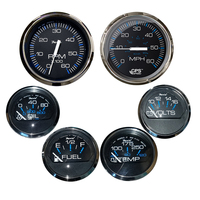 KTF064     Faria Chesapeake Black w/Stainless Steel Bezel Boxed Set of 6 - Speed, Tach, Fuel Level, Voltmeter, Water Temperature &amp; Oil PSI - Inboa