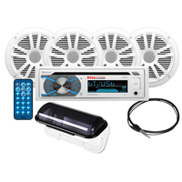 MCK508WB.64S     Boss Audio MCK508WB.64S Package w/MR508UABW Stereo - 2-Pair MR6W Speakers &amp; MRC5 Enclosure &amp; Antenna     76984