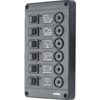 P6CB12  Vetus Australia Part Switch panel type P 6 with 6 circuit breakers, 12 V